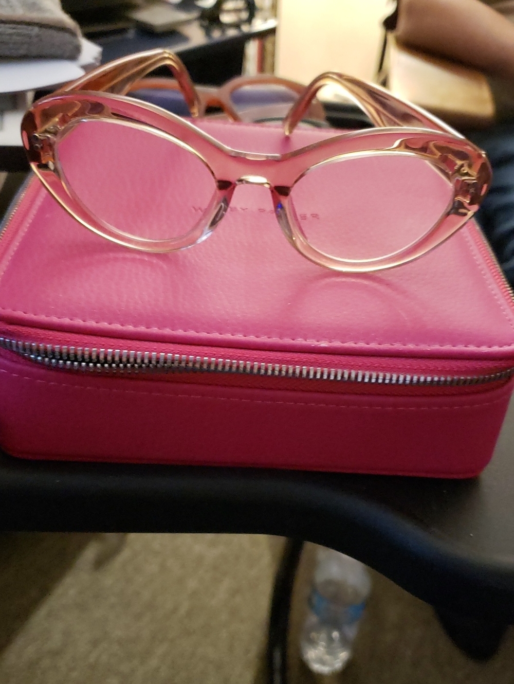 Warby Parker Rose Transparent Cat-Eye Glasses with Gold Accents